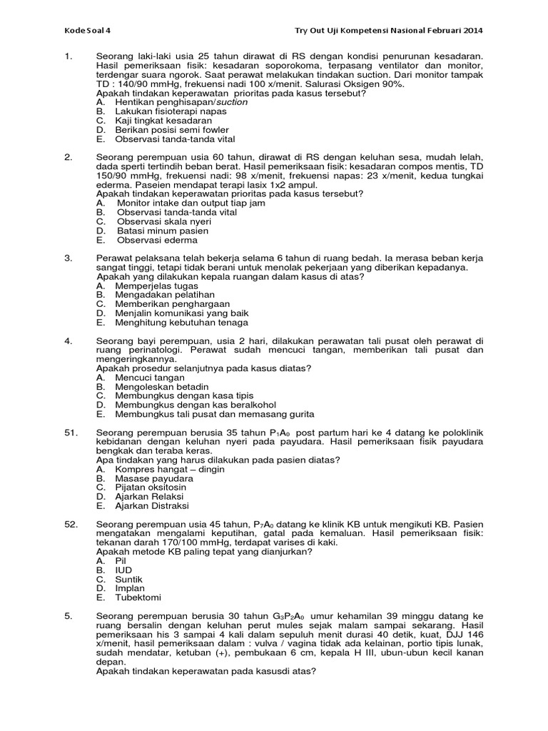 Kode Soal Uji Kompetensi Keperawatan | PDF