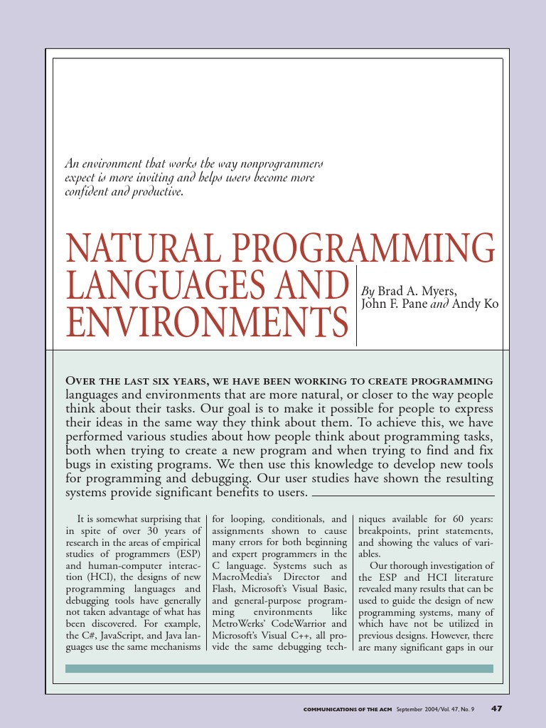 Natural Programming Languages and Environments | PDF | Debugging ...