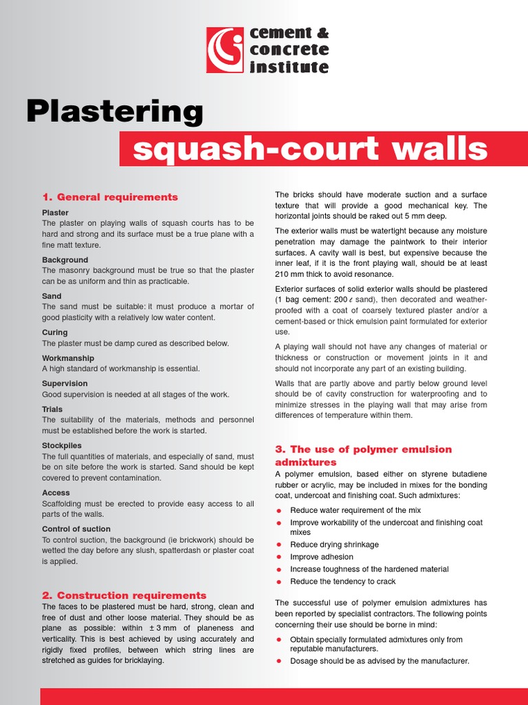 Plastering Squash Court Walls PDF Plaster Sand