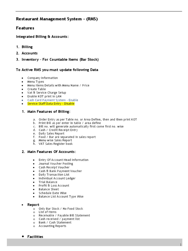 Restaurant Management System - (RMS) Features | PDF | Voucher | Receipt