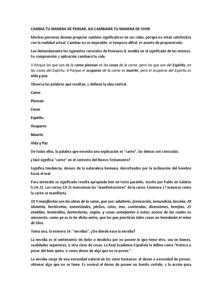 Cambia tu mente, transforma tu vida | PDF | Envidia | Pablo el apóstol