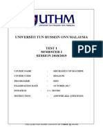 UTHM Machine Mechanics Test 1 Semester I 2018/2019