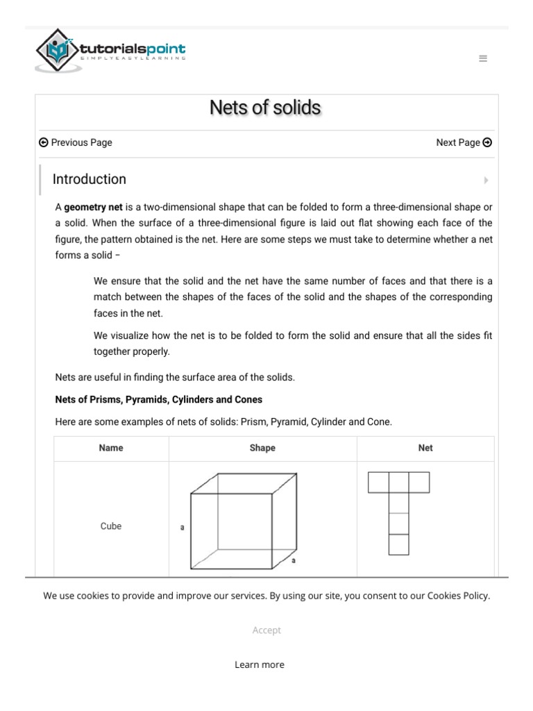 Nets Of Solids Pdf Shape Http Cookie
