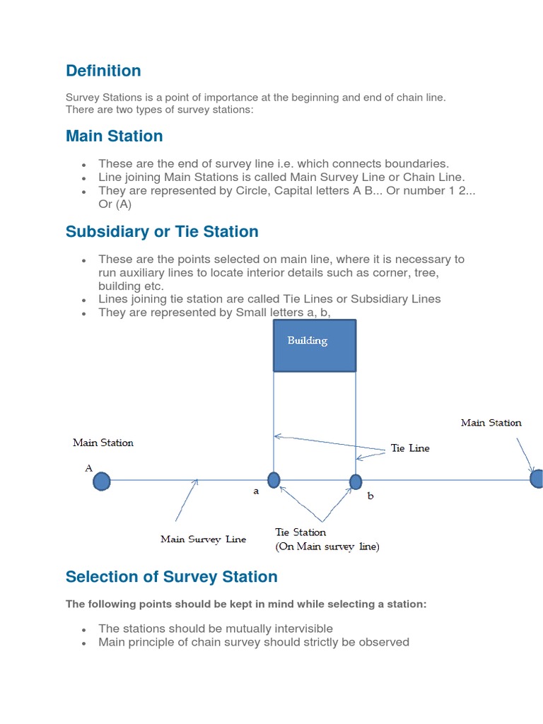 Survey Stations Is A Point of Importance at The Beginning and End of Chain  Line. There Are Two Types of Survey Stations, PDF, Surveying