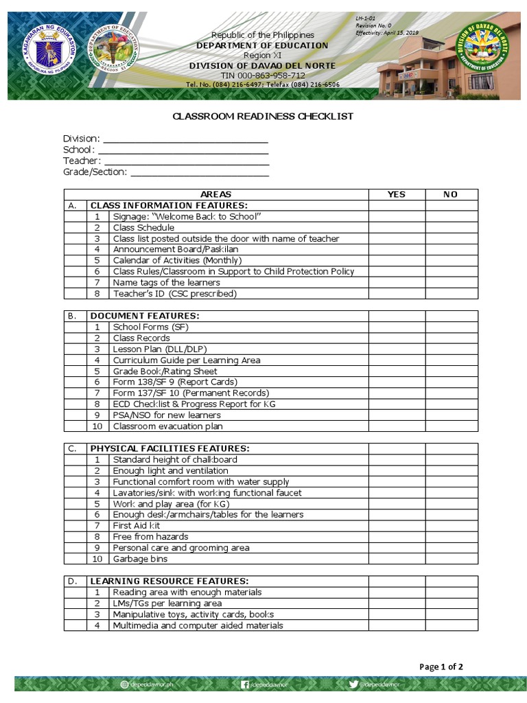 Classroom Readiness Checklist | Classroom