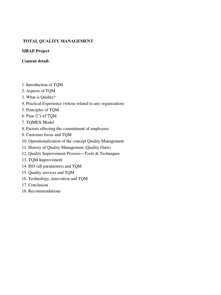 TQM Project | PDF | Iso 9000 | Quality Management