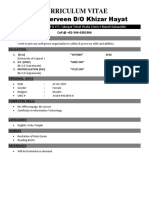 Curriculum Vitae: Afshan Perveen D/O Khizar Hayat