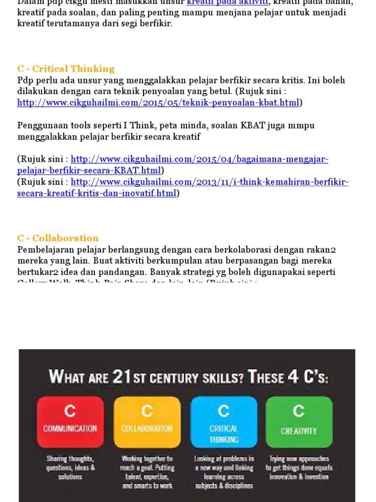 Konsep 4C Dalam Pembelajaran Abad 21 (PAK21) | PDF