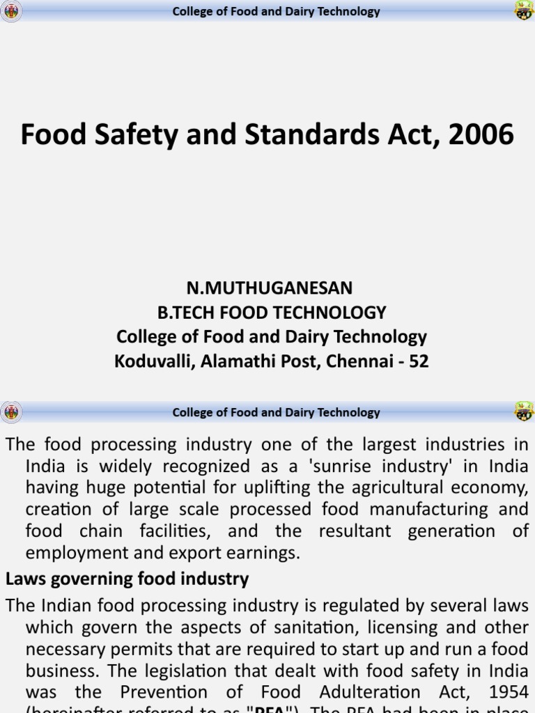 Food Safety and Standards Act, 2006 Final | PDF | Food Safety | Foods