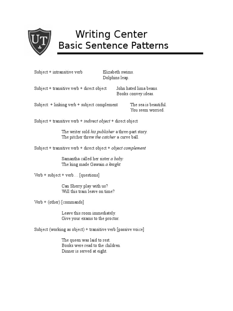Basic Sentence Patterns | PDF