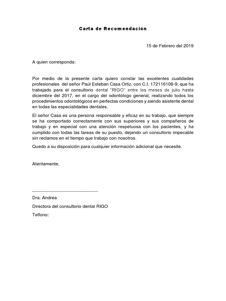 Carta de recomendación