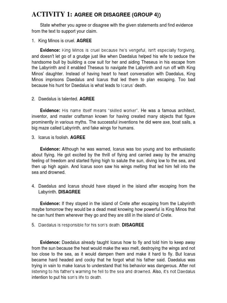 Daedalus And Icarus Agree Or Disagree Pdf