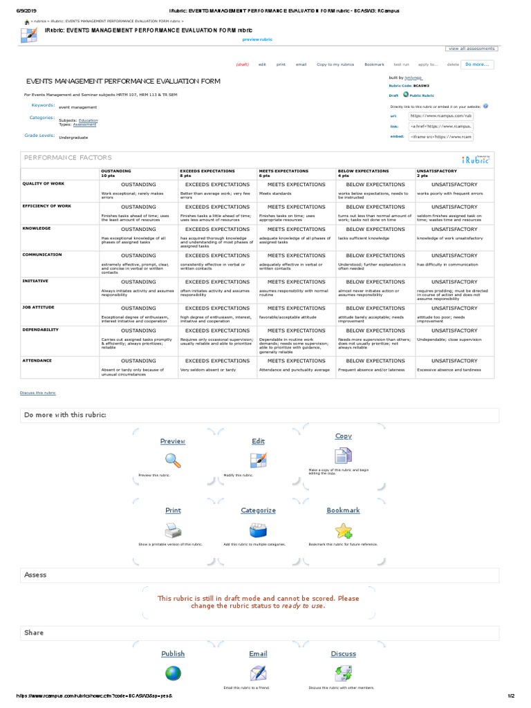 Events Management Evaluation Rubric | PDF | World Wide Web | Internet & Web