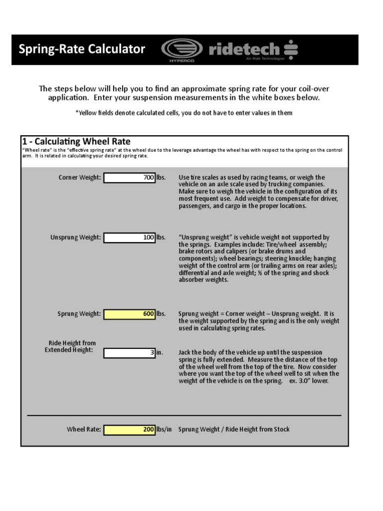 Spring Rate Calculator PDF Suspension (Vehicle) Vehicle Parts