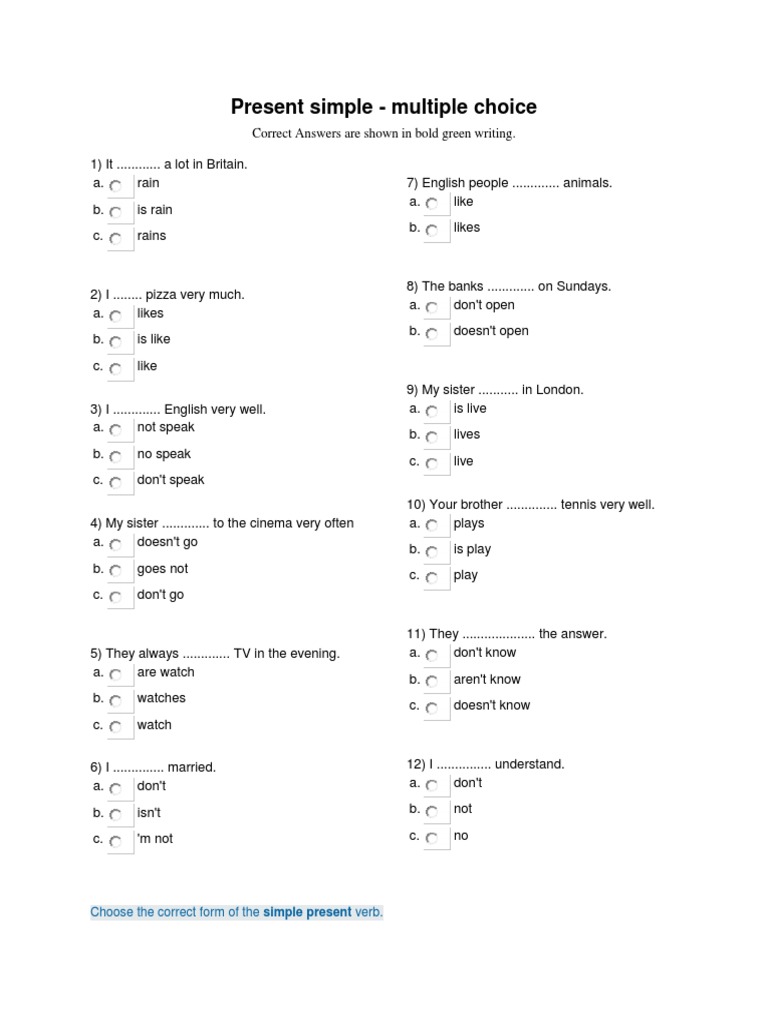 Present Simple Verb Exercises | PDF | Home & Garden | Art