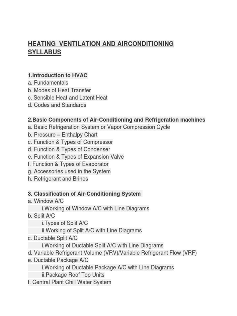 Heating Ventilation and Airconditioning Syllabus PDF Air
