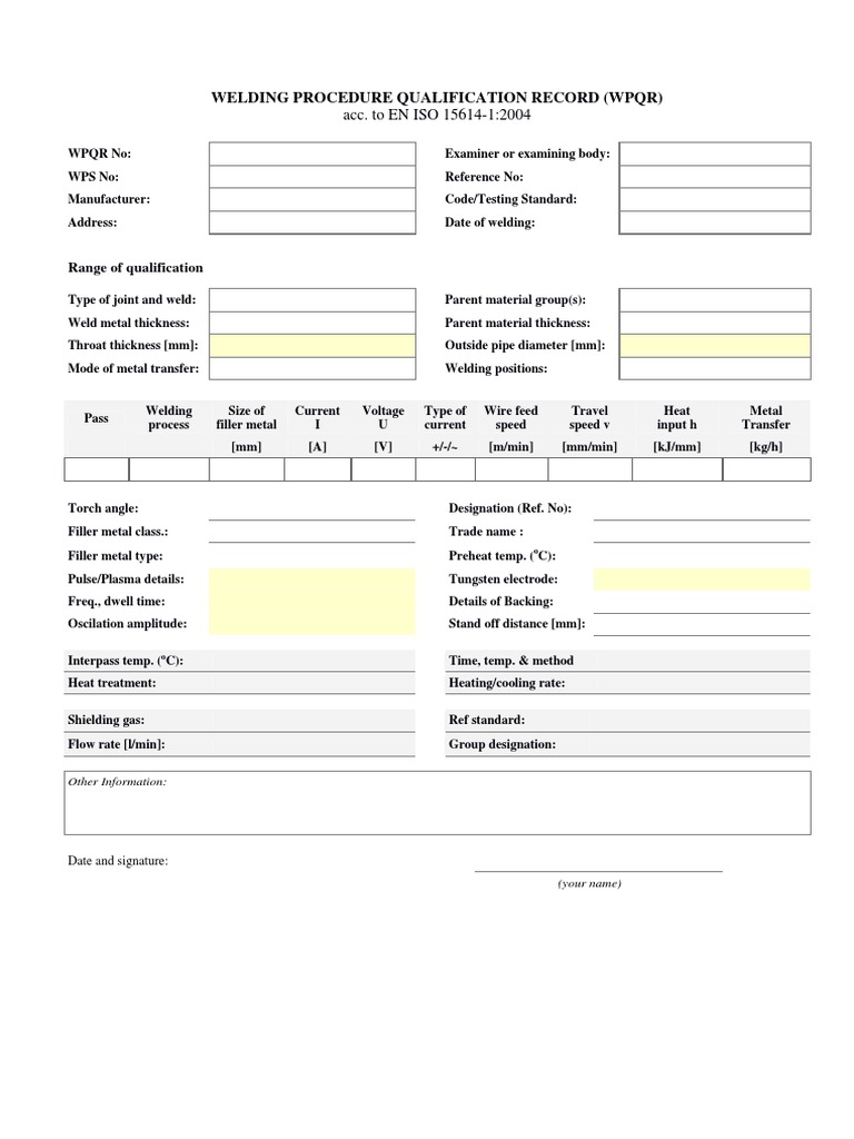 WPQR Form As Per EN PDF PDF Welding Construction