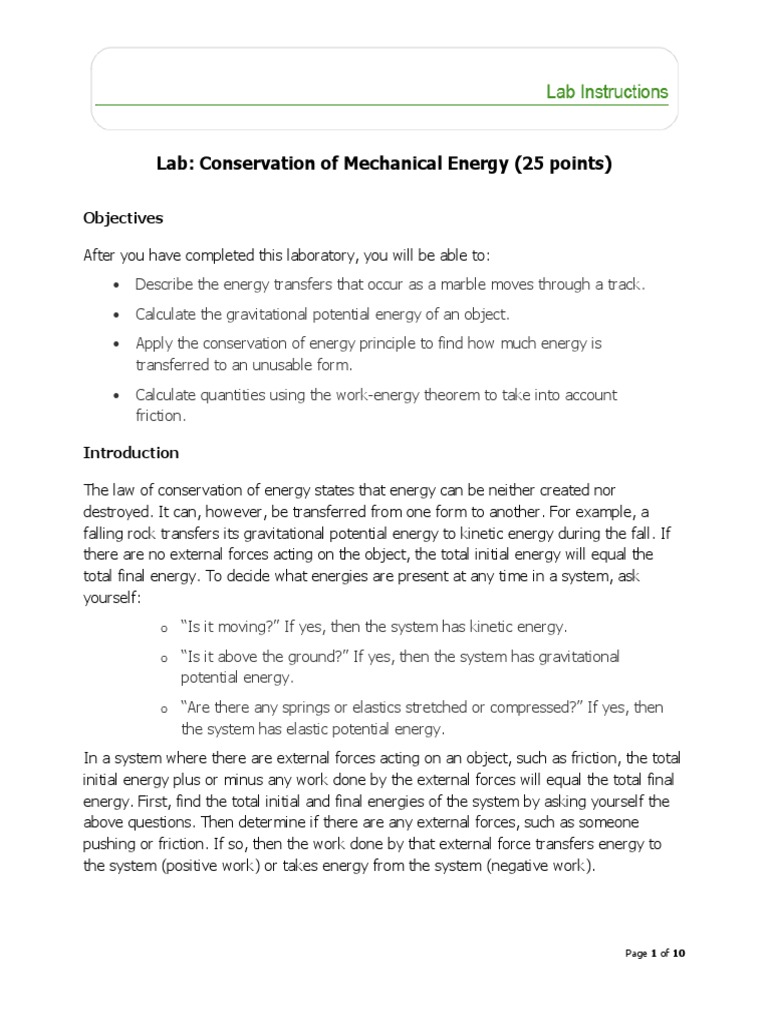 Mechanical Energy Conservation Lab | PDF | Potential Energy | Force