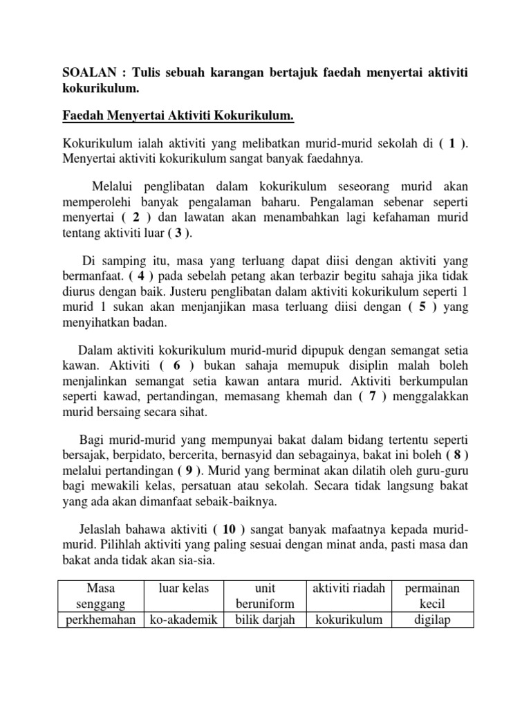 Karangan Faedah Aktiviti Kokurikulum Pdf