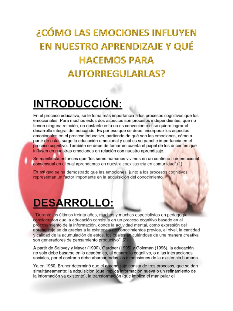 Emociones y aprendizaje: su influencia | PDF | Las emociones | Aprendizaje