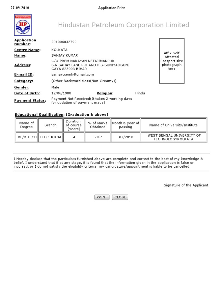 HPCL Application Form Template | PDF