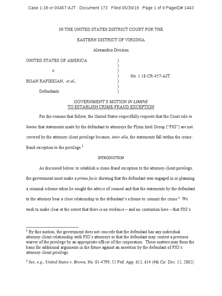 NinePage Filing by Justice Dept. in Flynn Intel Group Case
