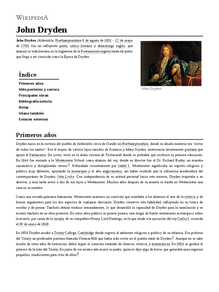 Biografía y obras de John Dryden | PDF | John Dryden | Poesía