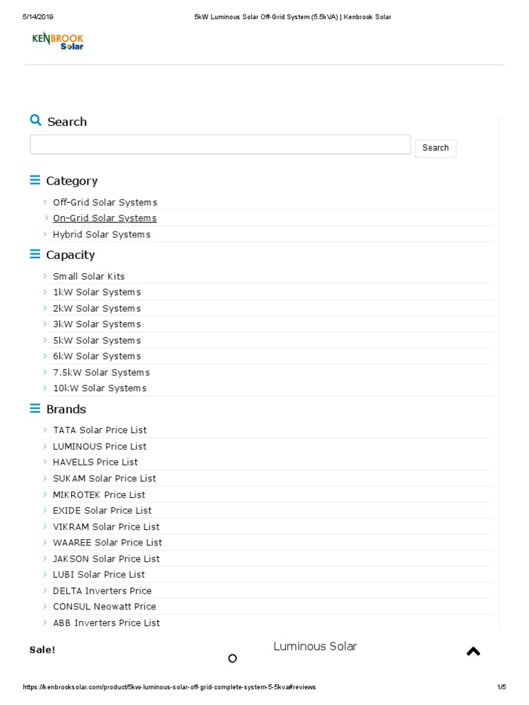 5kw Luminous Solar Off Grid System 55kva Kenbrook Solar