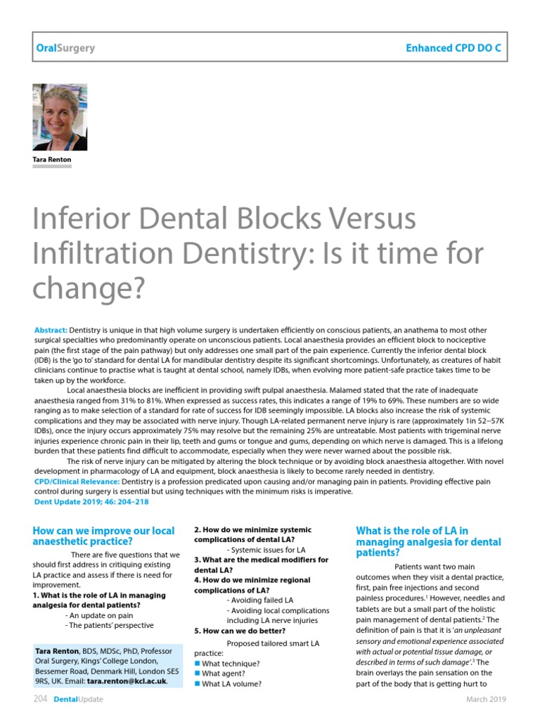 Inferior Dental Blocks Versus Infiltration Dentistry PDF Anesthesia