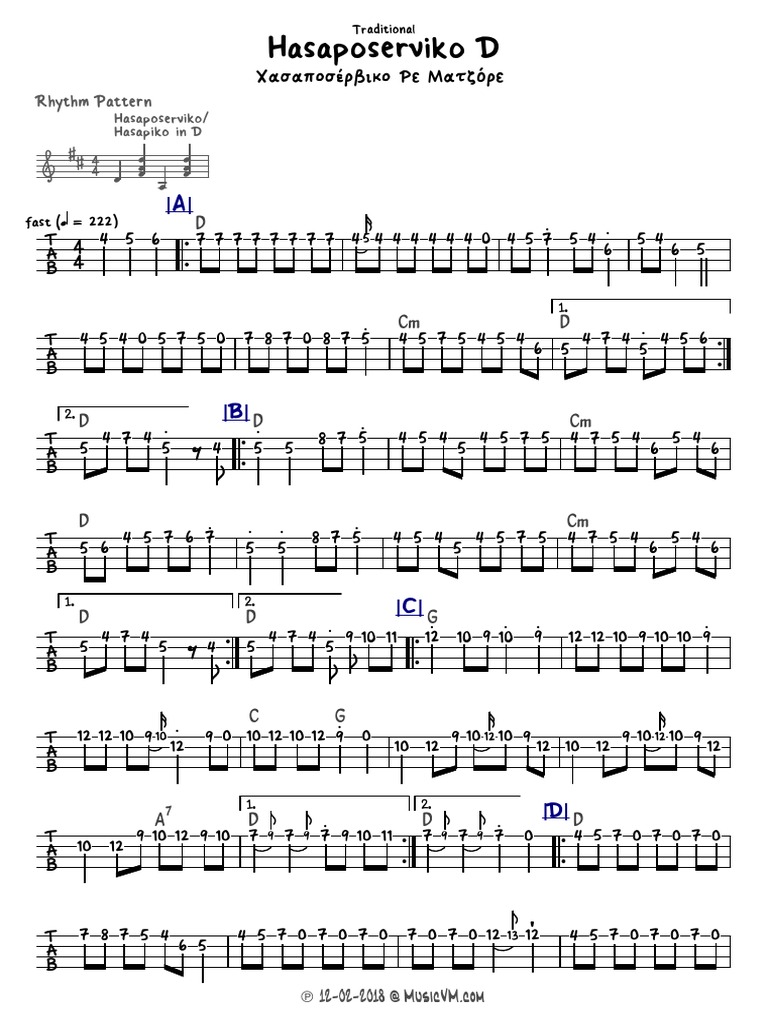 Viktor's Tablatures and Scores Hasaposerviko D (Greek Bouzouki