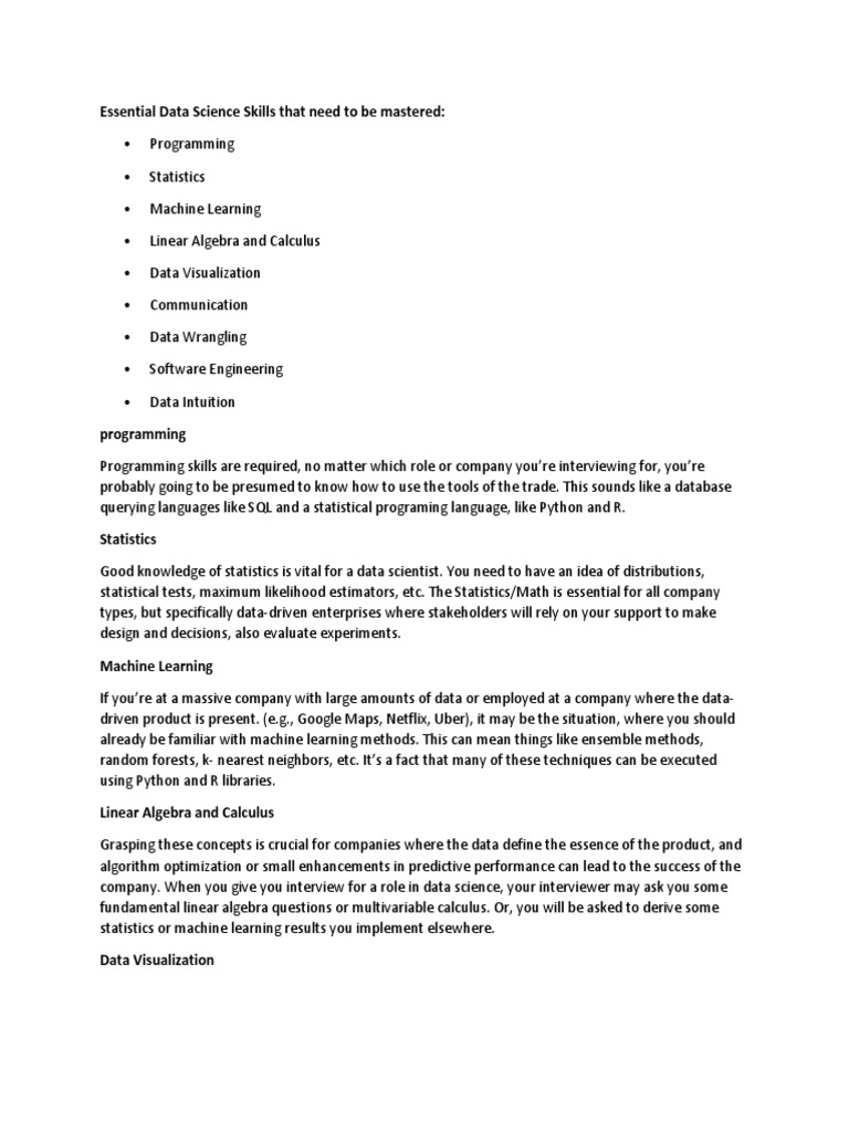 Essential Skills for Data Science Mastery | PDF | Data Analysis ...