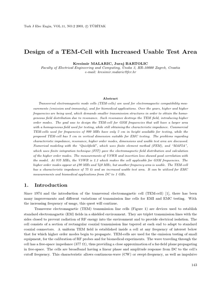 Enhanced TEM-Cell Design for EMC Testing | PDF | Coaxial Cable | Finite ...