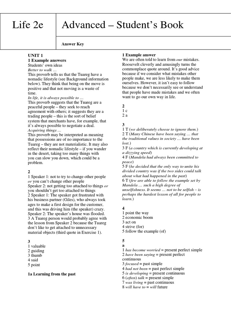 Life 2e Advanced Sb Answerkey Pdf Reason Noun