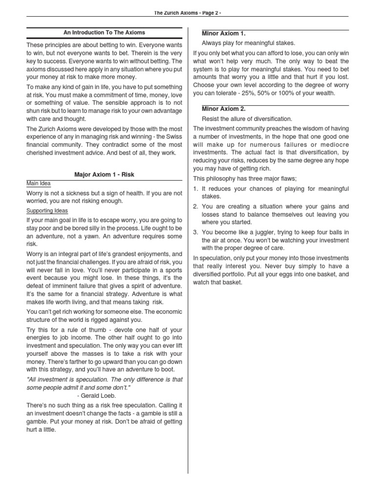 The Zurich Axioms 2 PDF Risk Diversification (Finance)