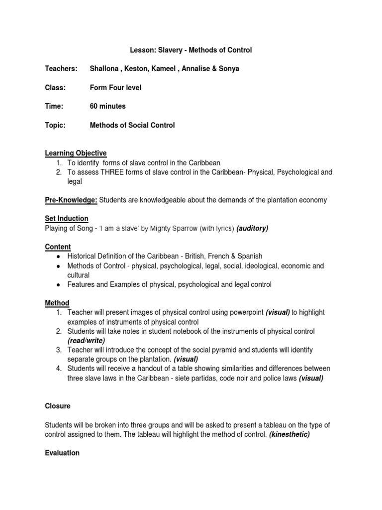 Slavery - Lesson Plan | PDF | Slavery | Behavior Modification