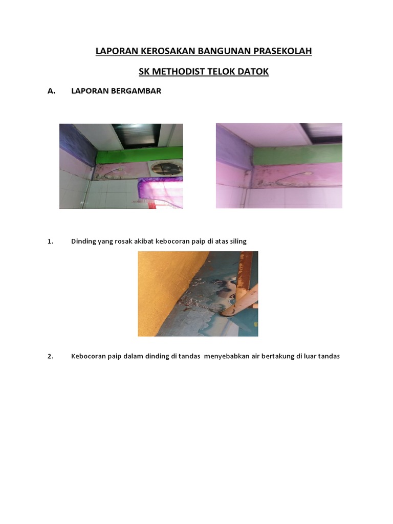 Contoh Laporan Kerosakan Prasekolah