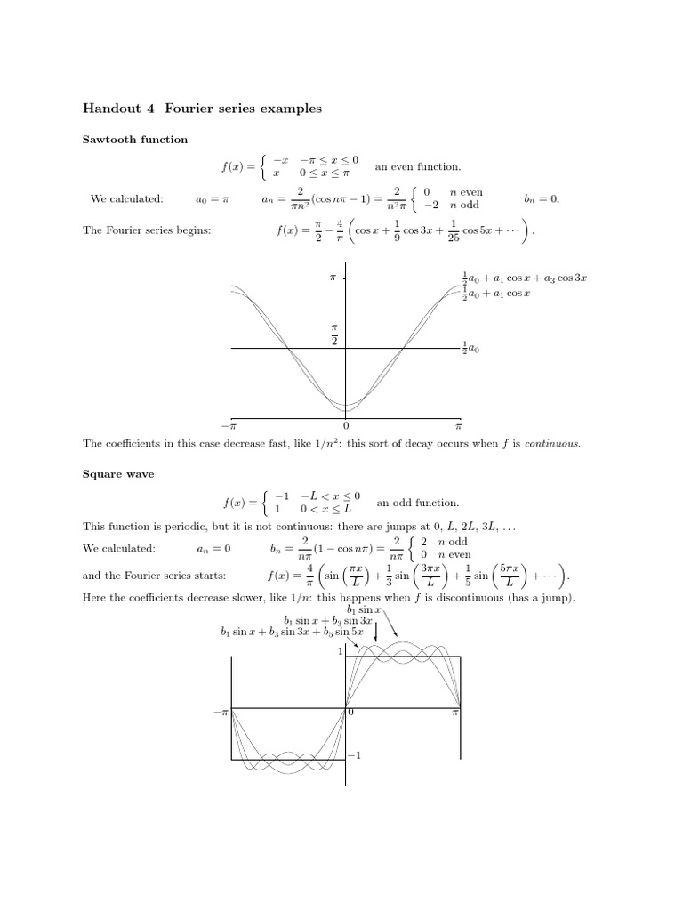 Handout 4 Fourier Series Examples | PDF | Mathematical Relations ...