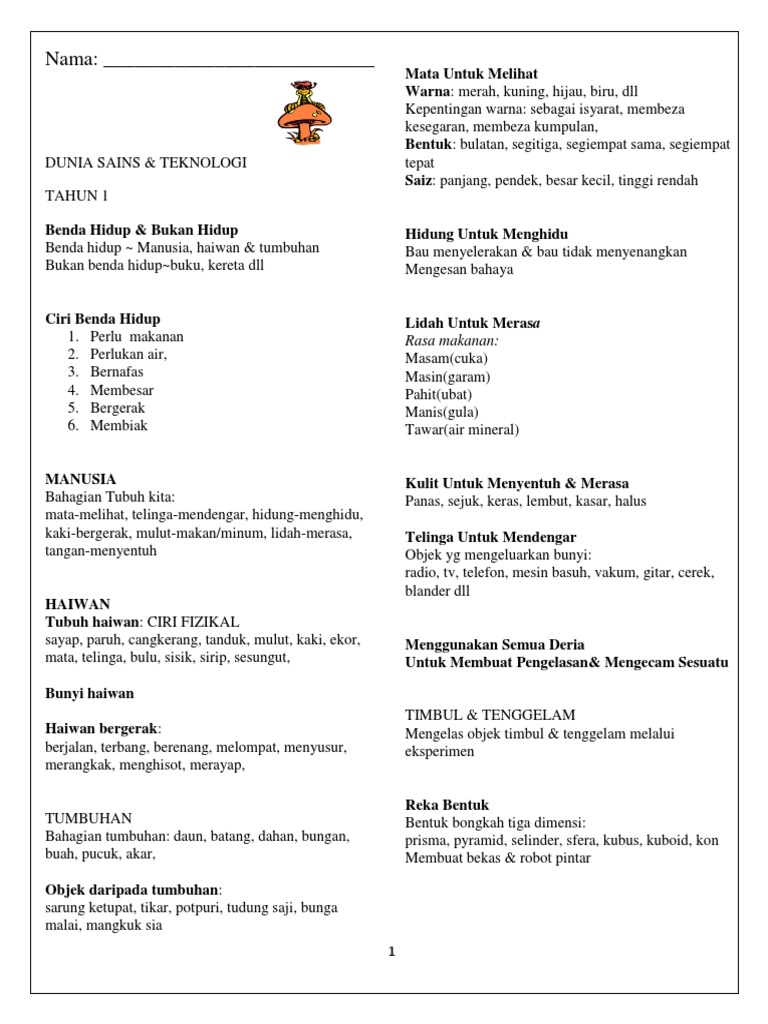 Nota Sains 2018 Thn 1 6 Pdf