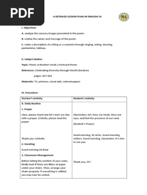 English 10: A Martian Sends a Postcard Home 
