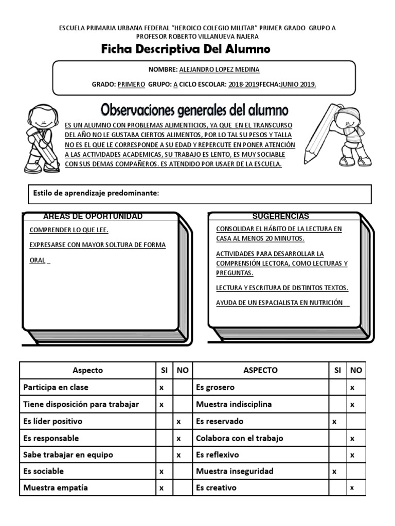 Fichas Descriptivas Primer Grado | PDF | Educación primaria | Aprendizaje