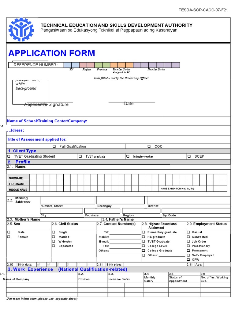 TESDA Application Form Guide 2024 | PDF | Business