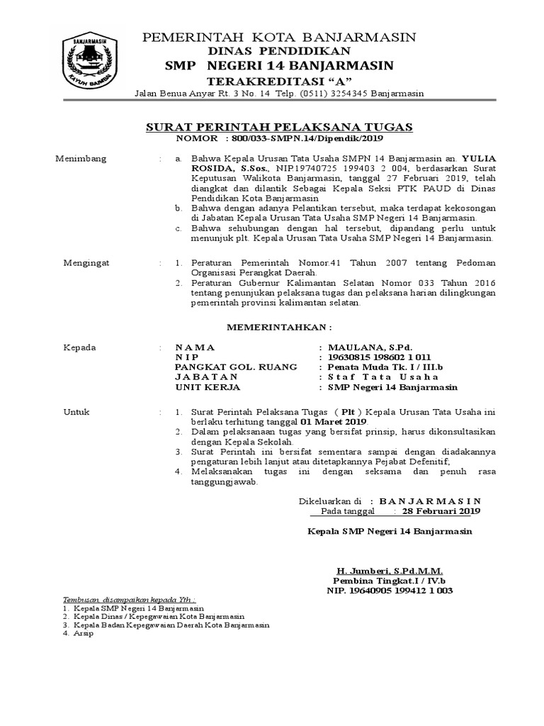 Surat Penunjukan Plt 2019