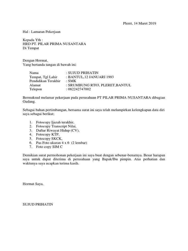 Download 61+ Contoh Surat Surat Lamaran Kerja Foto Copy Terbaik Gratis