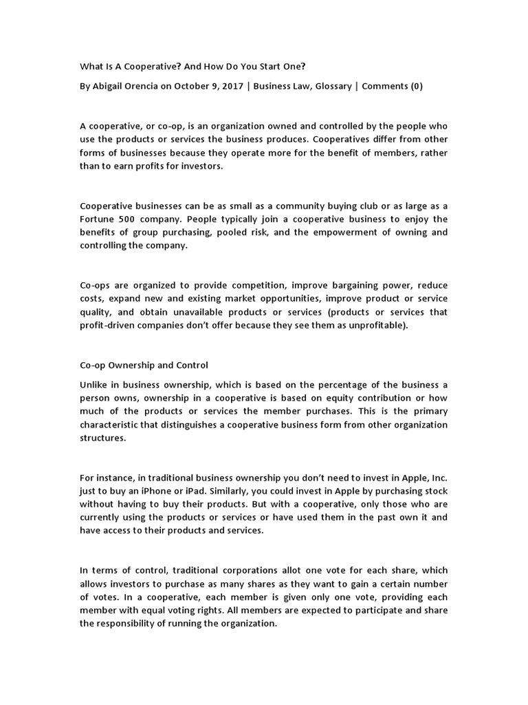 What Is A Cooperative PDF Cooperative Stocks