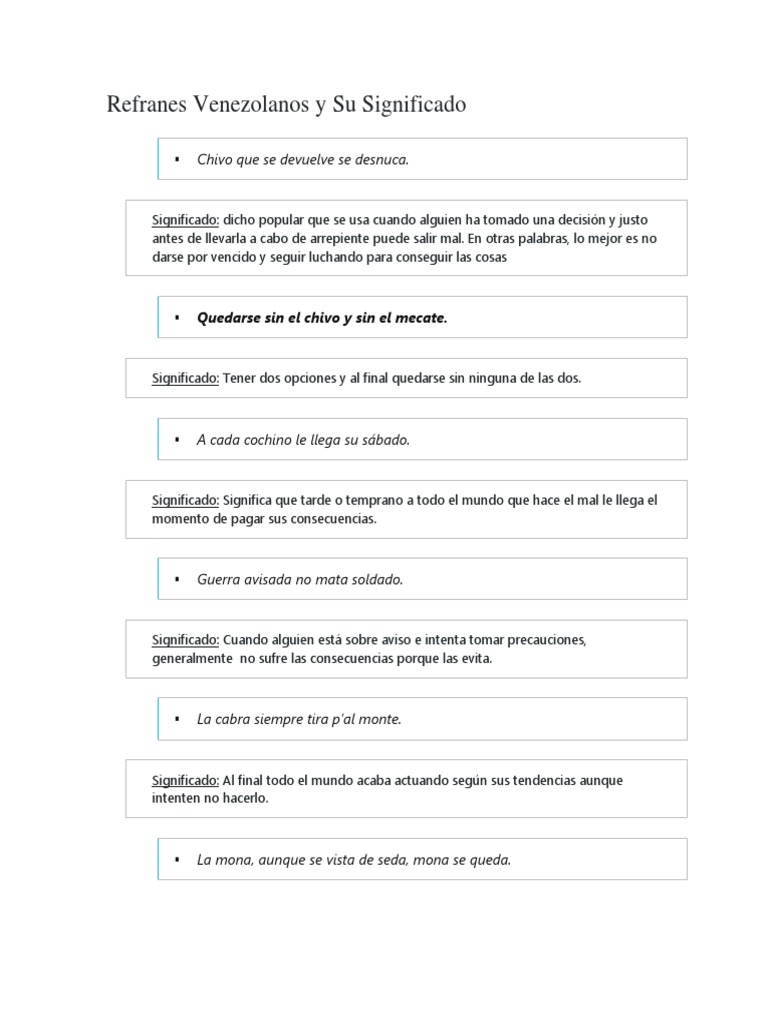 Refranes Venezolanos Y Su Significado Pdf Cabra Venezuela