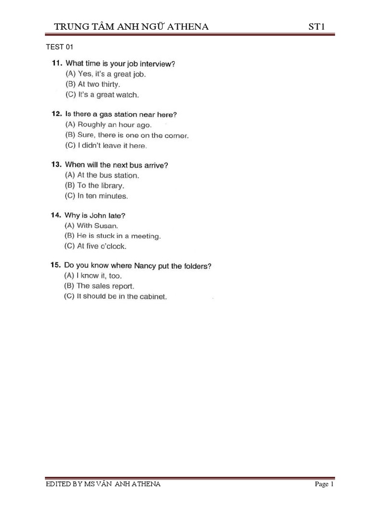 Test Document for Athena English Center | PDF