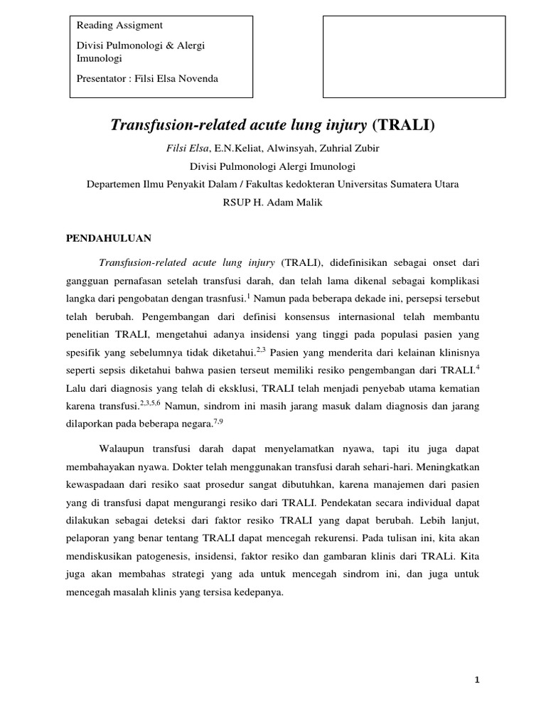 Memahami TRALI: Diagnosis dan Patogenesis | PDF | Sains & Matematika