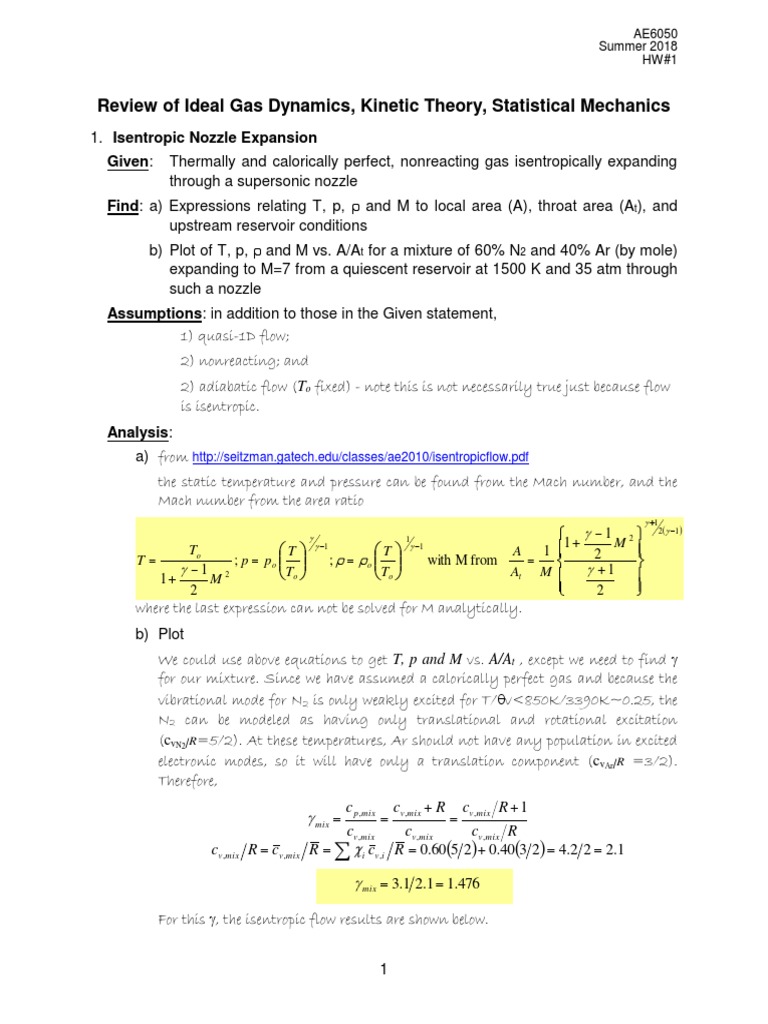 Review of Ideal Gas Dynamics, Kinetic Theory, Statistical Mechanics ...