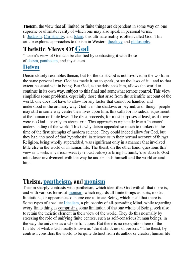 Theistic Views Of: Deism | PDF | Monotheism | Atheism