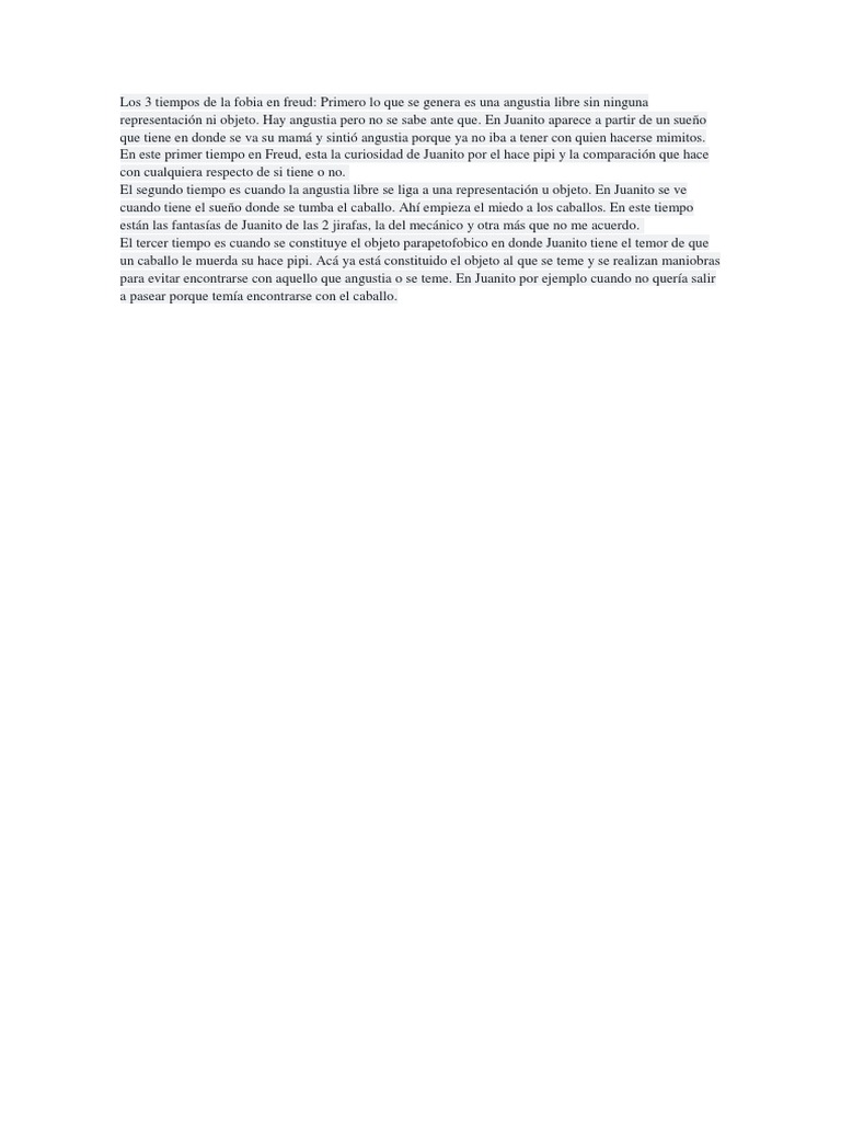 Fobias en Freud: Los 3 tiempos de Juanito | PDF